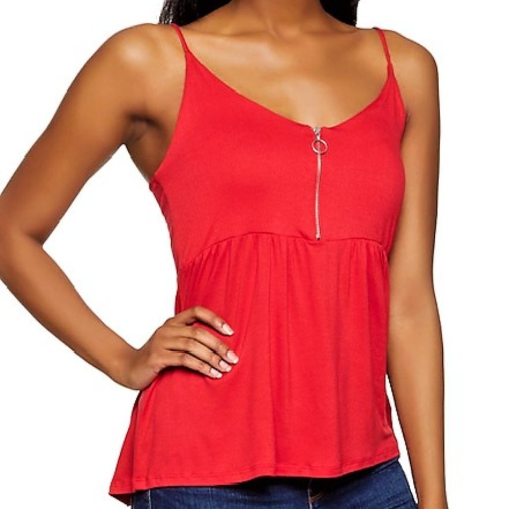 Zip Neck Cami Top SZ M Red